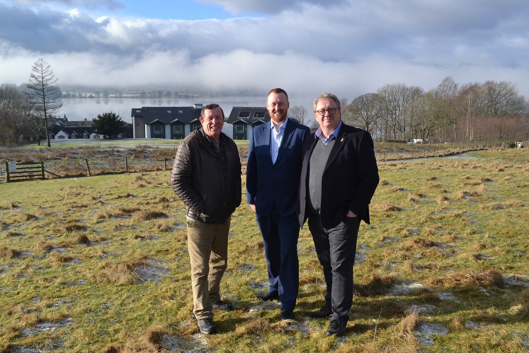 (L to R) Tim, Ben & Simon Berry with Low Wood Bay Resort in the background NEC