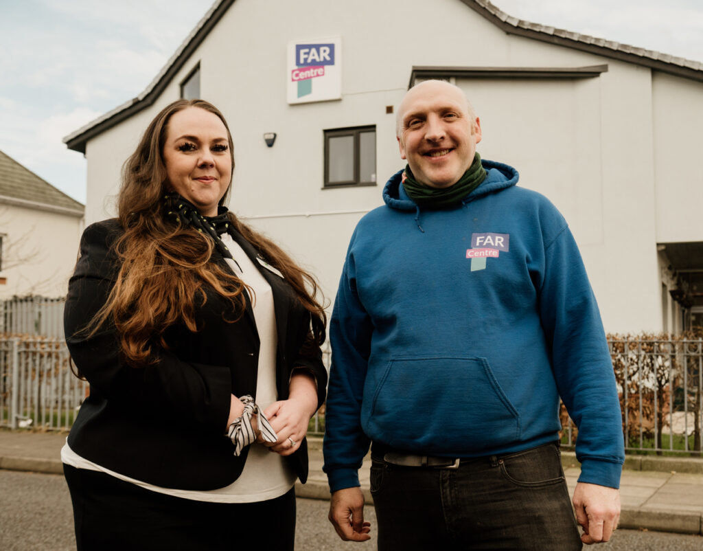 Kelly Johnson, manager at Newcastle Building Society’s West Denton branch with Mark Gowland, Fenham Association of Residents’ project manager