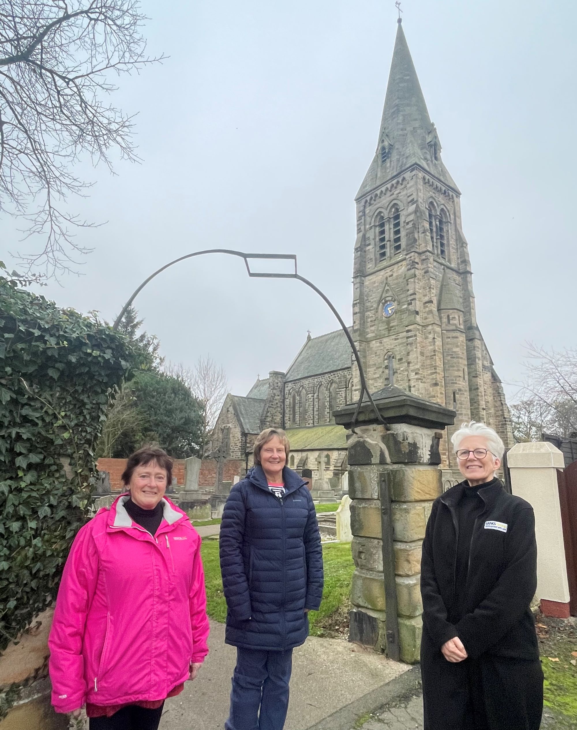 (from left) St Mary’s parochial church council treasurer Kath Whitehouse and secretary Annabel Burns with Kate Culverhouse of the Banks Group