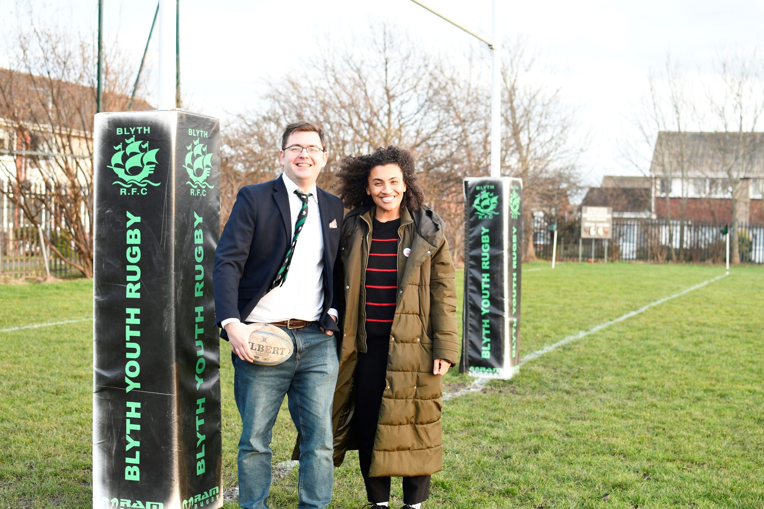 Jonathan Barlow, secretary at Blyth Rugby & Cricket Club, with Jamilah Hassan, community relations manager at the Banks Group