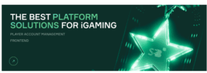 Soft2Bet iGaming platform solutions banner featuring player account management and frontend services