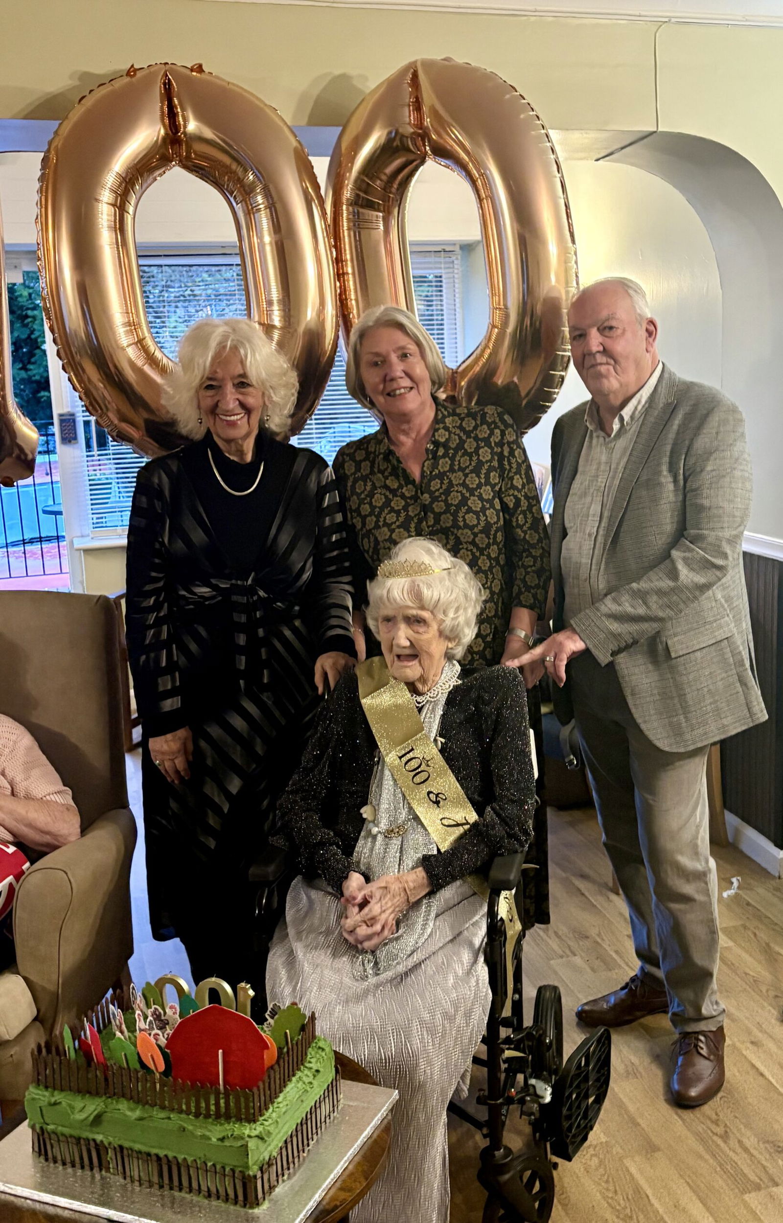 Irene Fleming (front) marks her 100th birthday at Mandale House Care Home, in Thornaby, with (back, from left) daughter-in-law Val Fleming, daughter Anne, and son Mike Fleming.